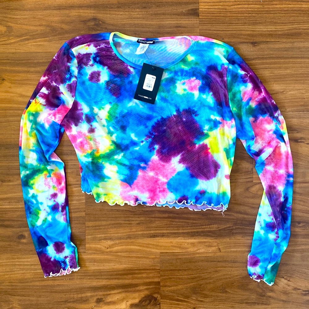 FashionNova Tie it and dye it mesh crop top